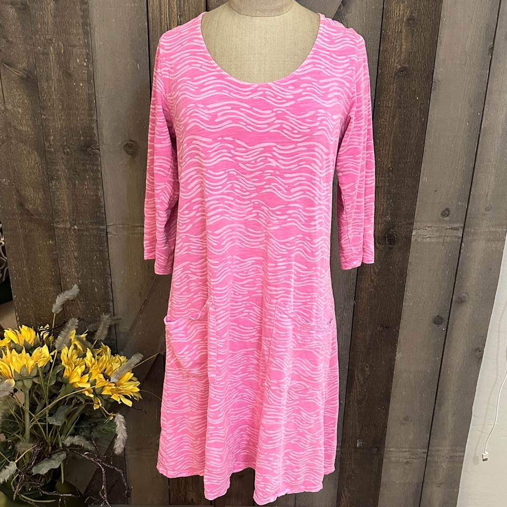 Fresh Produce Pink Abstract Cotton Dress Pockets Made USA M Casual Beach